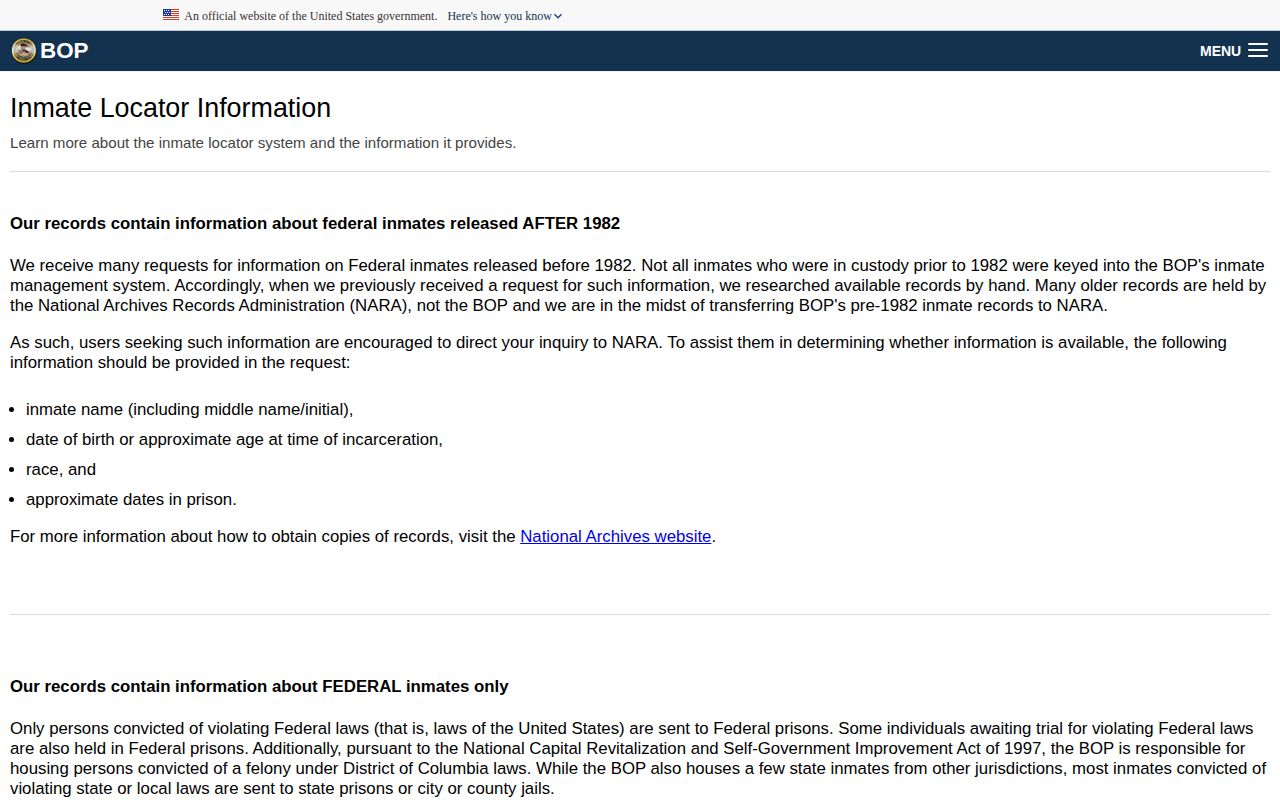 Federal Bureau of Prisons release date and custody label explanation