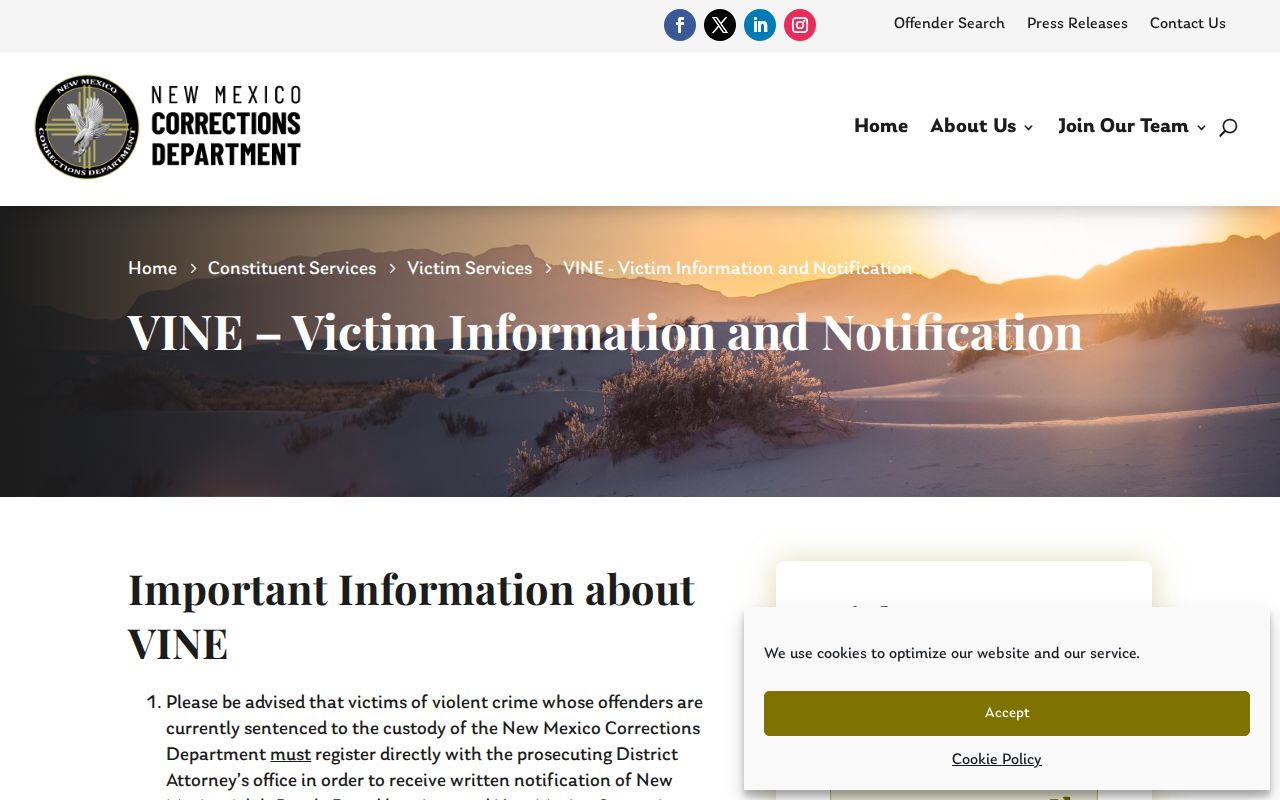 NMCD VINE notice for Torrance County release alerts