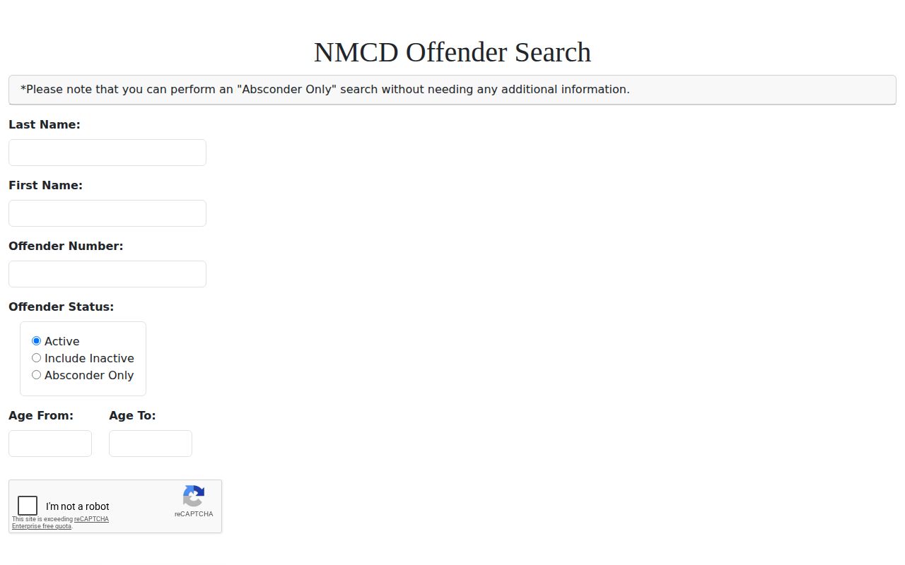 NMCD search controls for a Torrance County projected release date