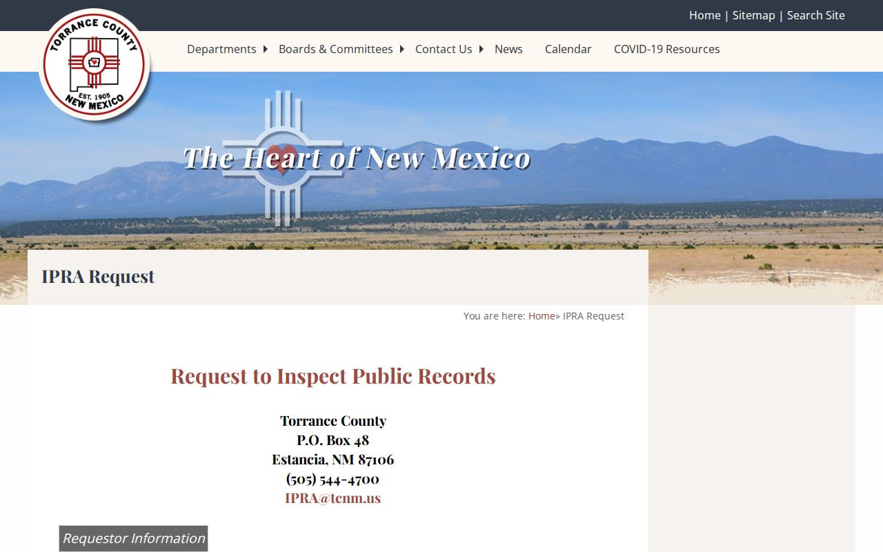 Torrance County released inmate booking photo records request page